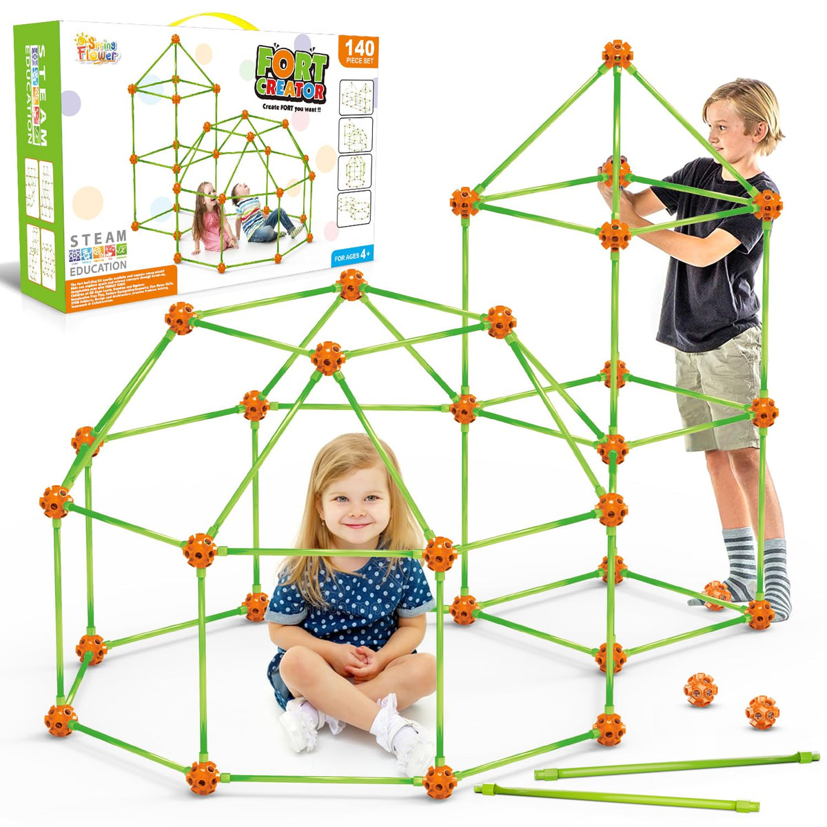 SpringFlower Fort Building Kit – castle setup for imaginative play and STEM exploration.