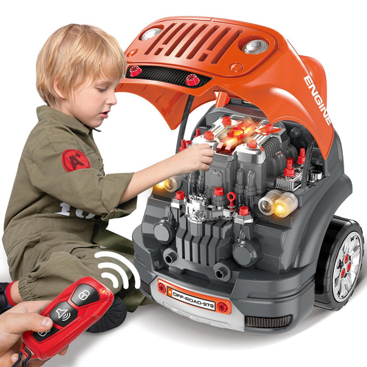 SpringFlower large truck engine set with car key and engine assembly for hands-on learning
