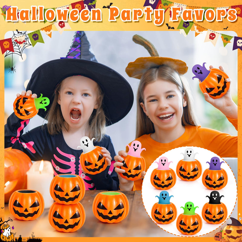 SpringFlower pumpkin squishy with ghost pop-out provides playful stress relief.