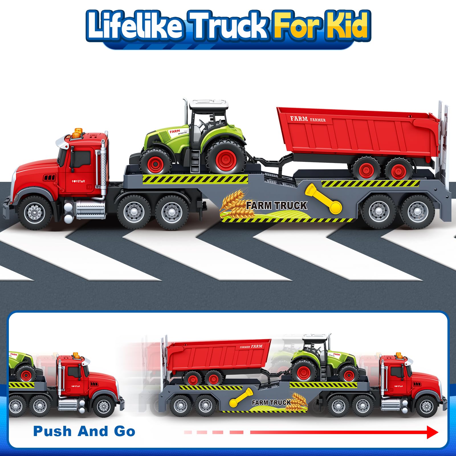 SpringFlower rubber tires support easy push-and-go indoor or outdoor play.