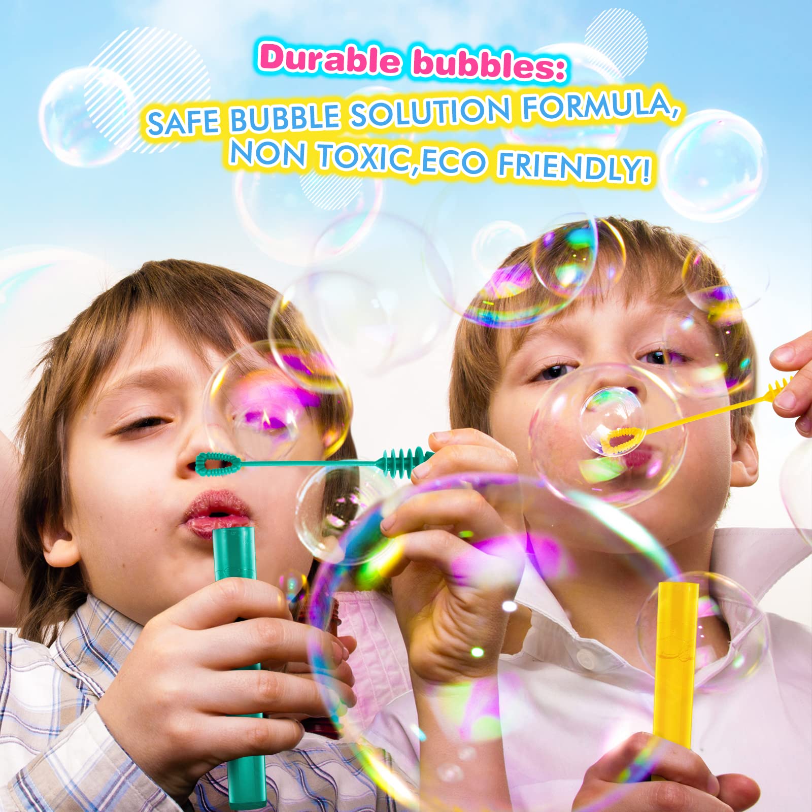 SpringFlower bubble solution is non-toxic and safe for skin during play.