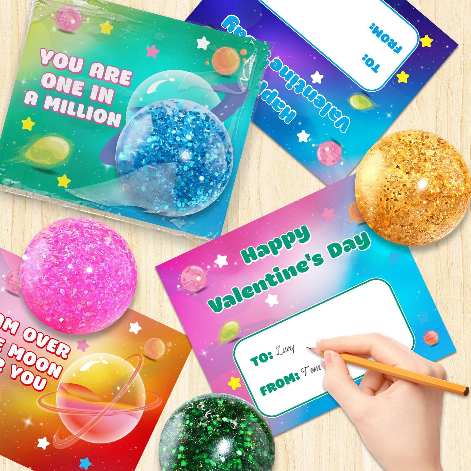 SpringFlower valentines front and back card designs with space-themed planets invite registered notes.