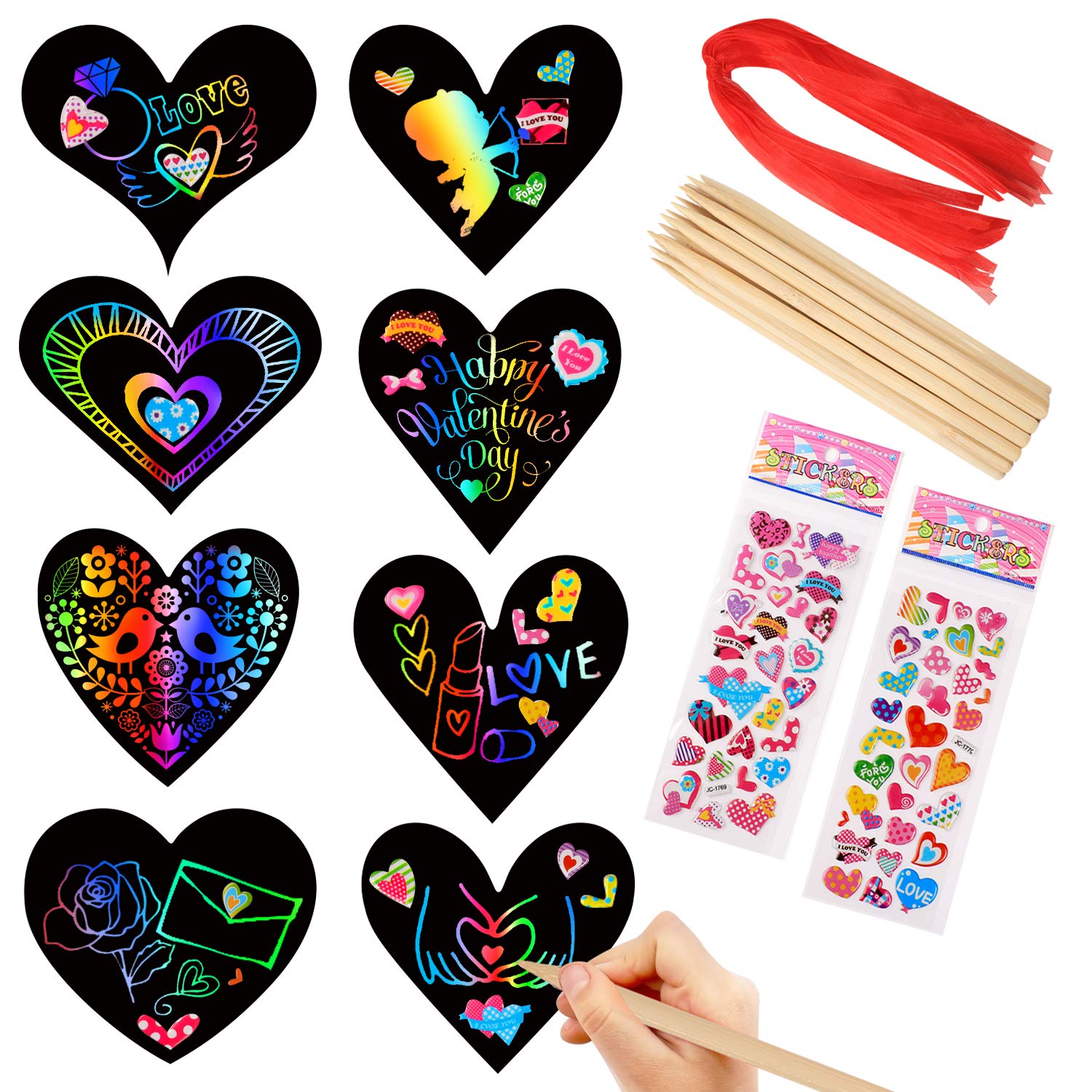 SpringFlower Valentine scratch paper heart shapes for DIY cards and decorations