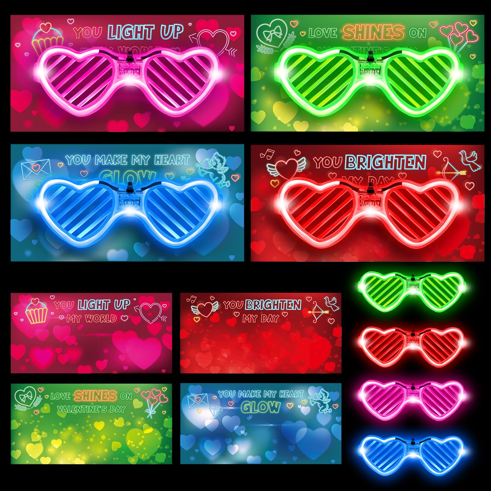 SpringFlower Valentines card with glow glasses for classroom gift exchanges.