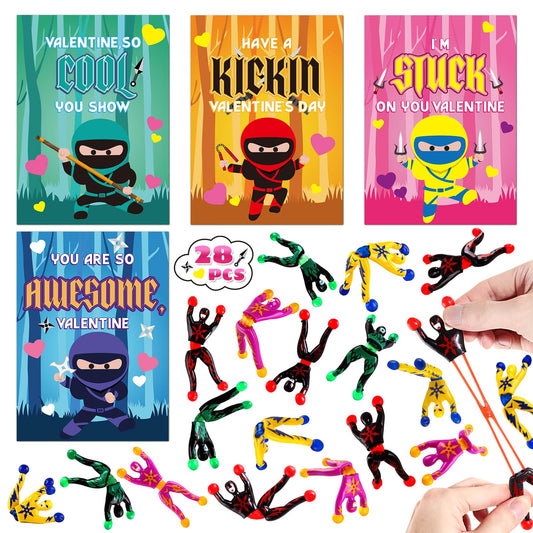 SpringFlower valentines cards with ninja sticky toys for a colorful classroom giveaway