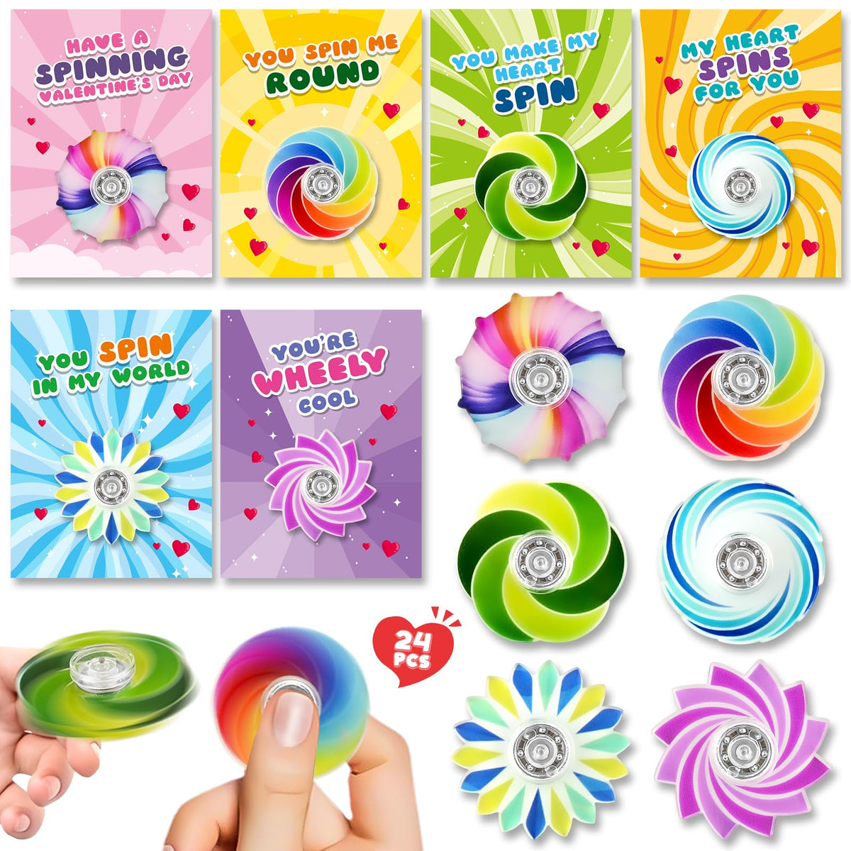 SpringFlower valentines cards with spinner designs boost classroom exchange excitement.