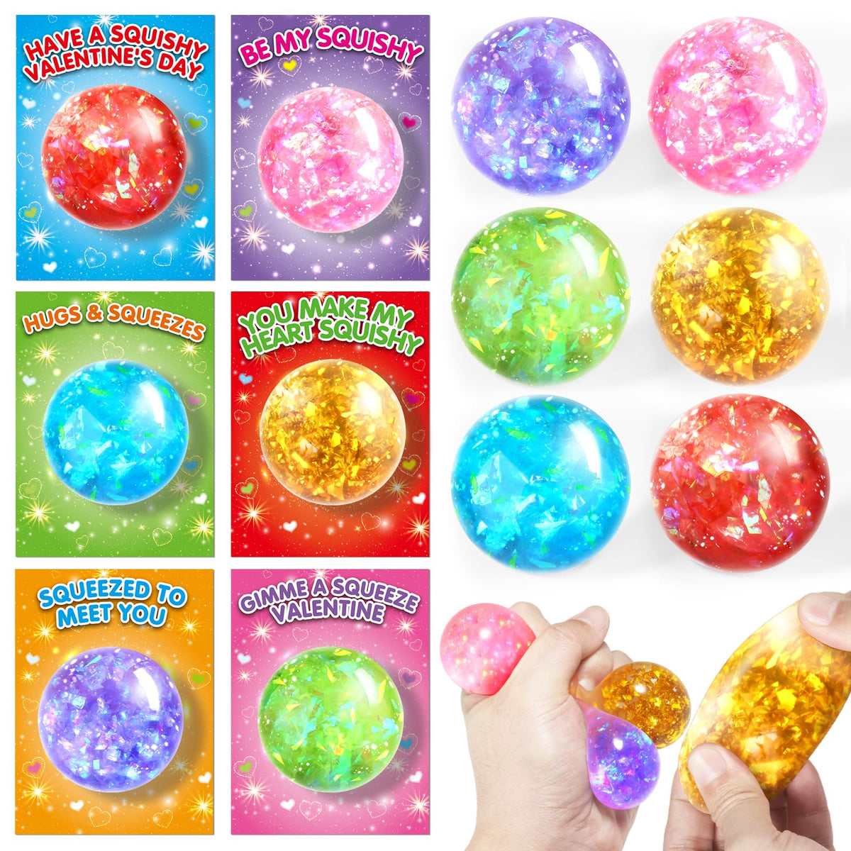 SpringFlower Valentines bulk cards with stretchy balls for classrooms.