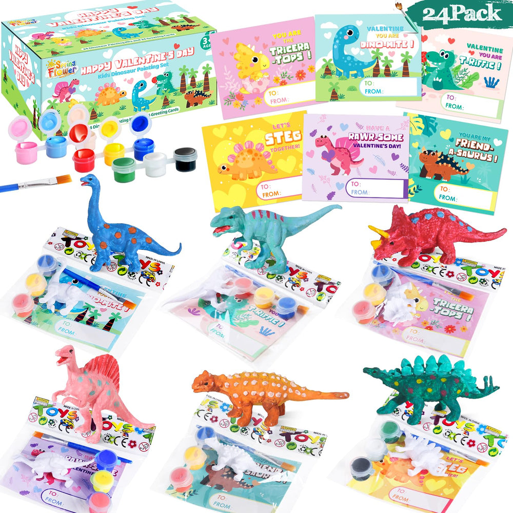 SpringFlower dinosaur painting kit valentines cards for classrooms, enhancing creative gift exchanges.