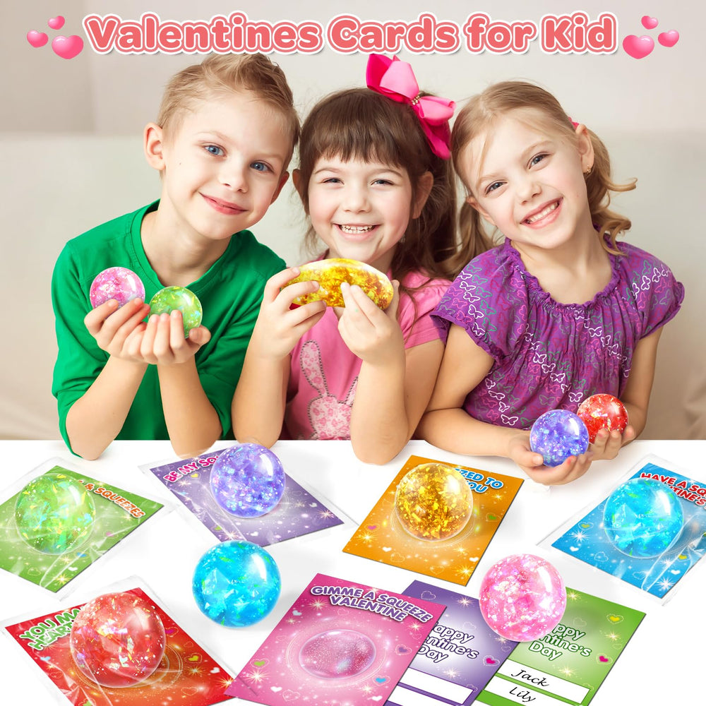 Valentine exchange setup with SpringFlower cards and stretchy balls.