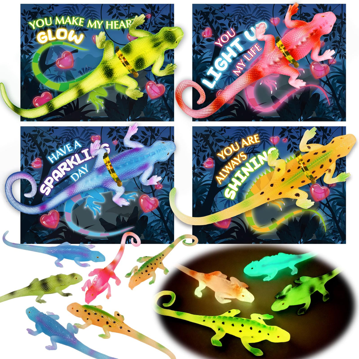 SpringFlower glow-lizard card set 1 for classroom Valentines exchanges.