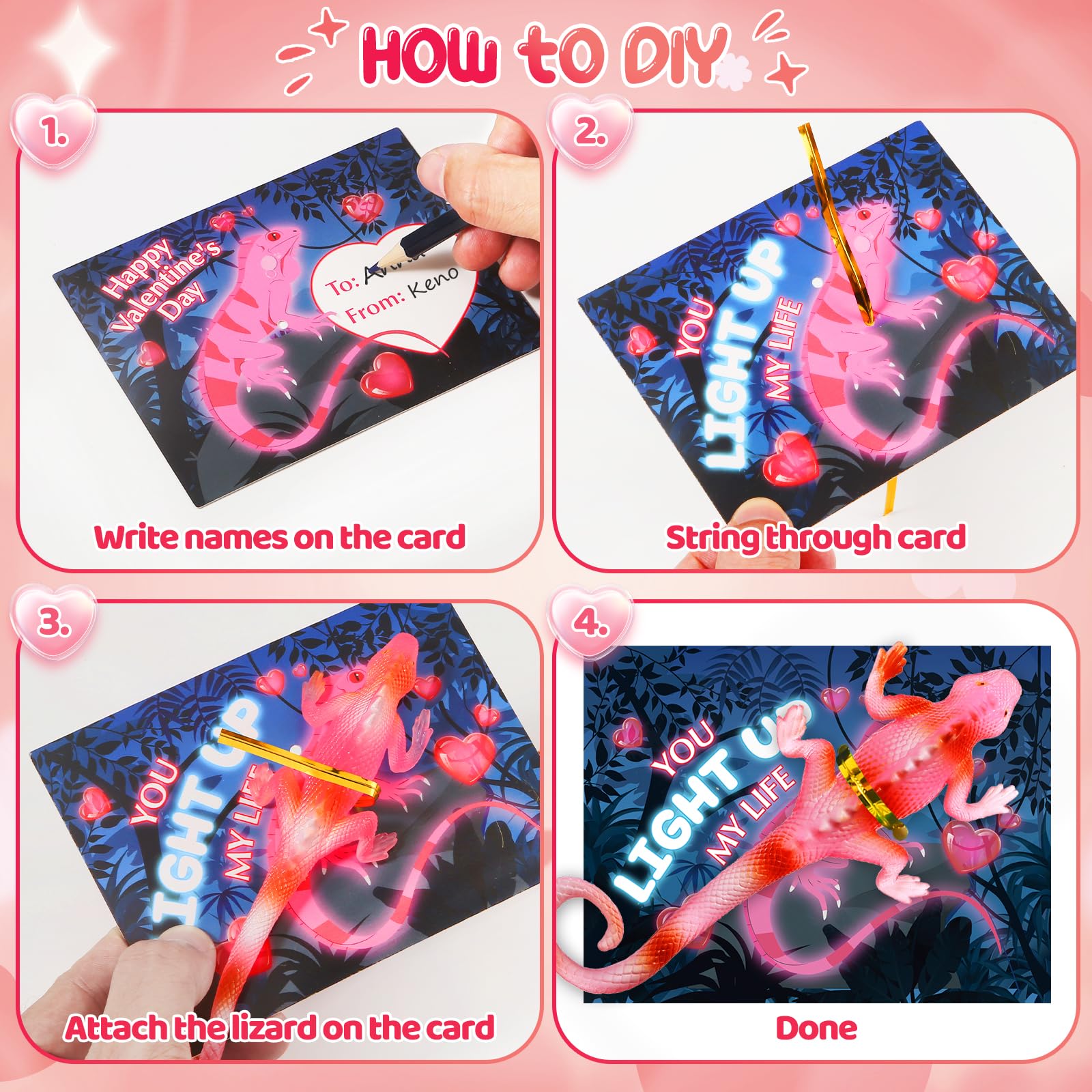 SpringFlower glow-lizard card set 3 with lively lizard design.