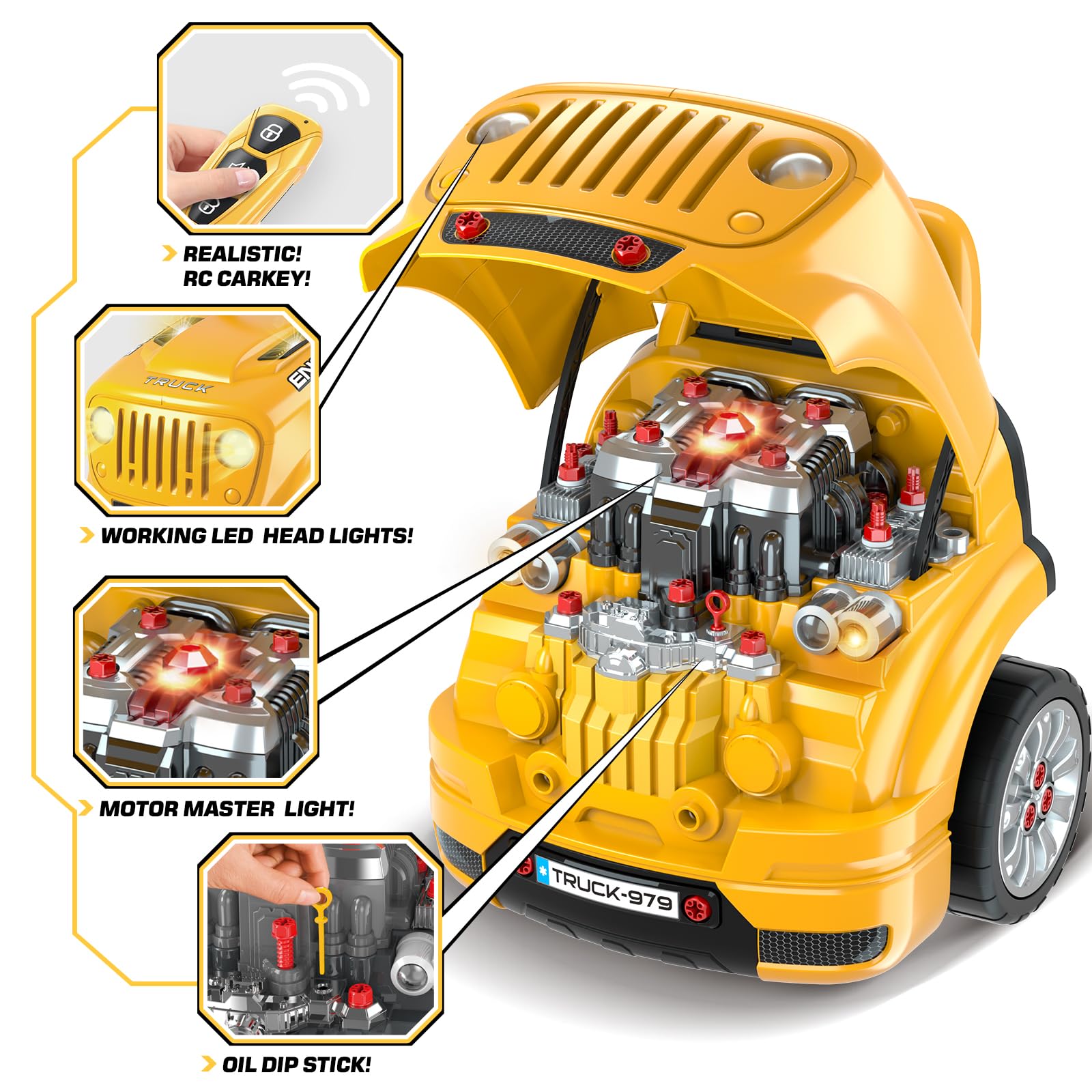 SpringFlower yellow repair truck with detachable wheels for versatile play