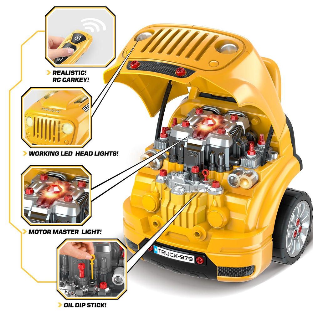 SpringFlower yellow repair truck with detachable wheels for versatile play