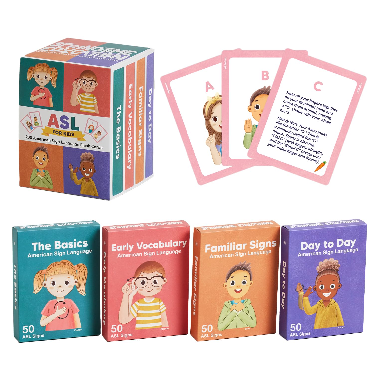 Springtime Education ASL flash cards basics for beginners and kids.