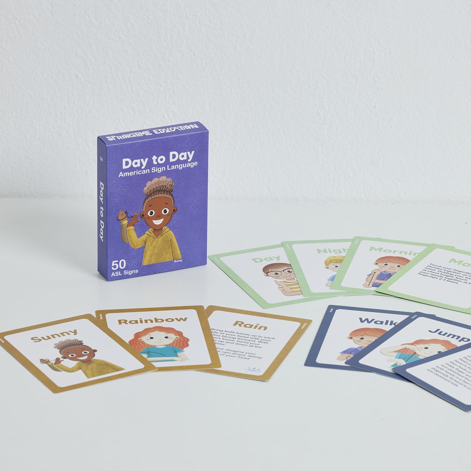 Springtime Education ASL flash cards handy hints to aid memory.
