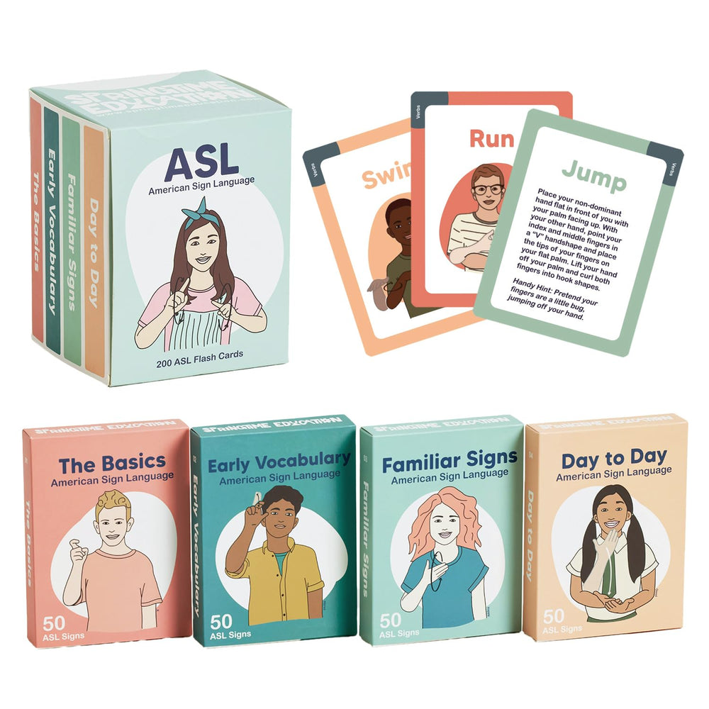 Springtime Education ASL flash cards cover for beginners with bold visuals
