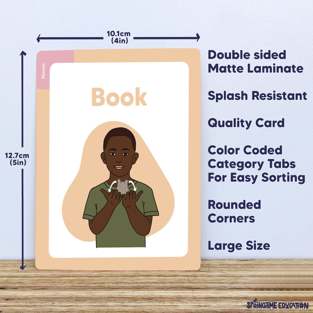 Springtime Education ASL flash cards double sided with illustrations and descriptions