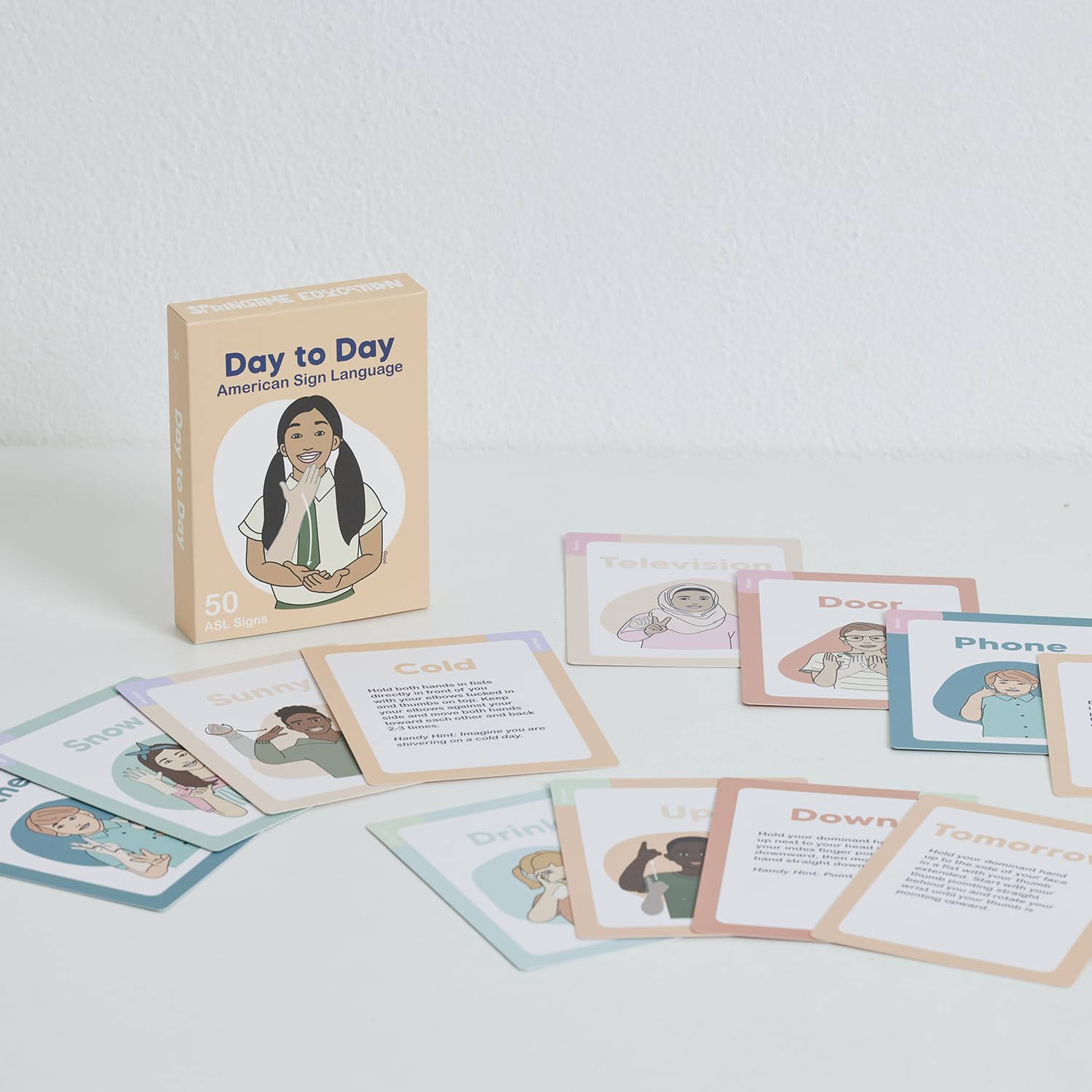 Springtime Education ASL flash cards ideal for school use from kindergarten to high school
