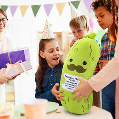 Sprinqdawin Pickle Plush side view showcases long cucumber body for hugging and leaning.