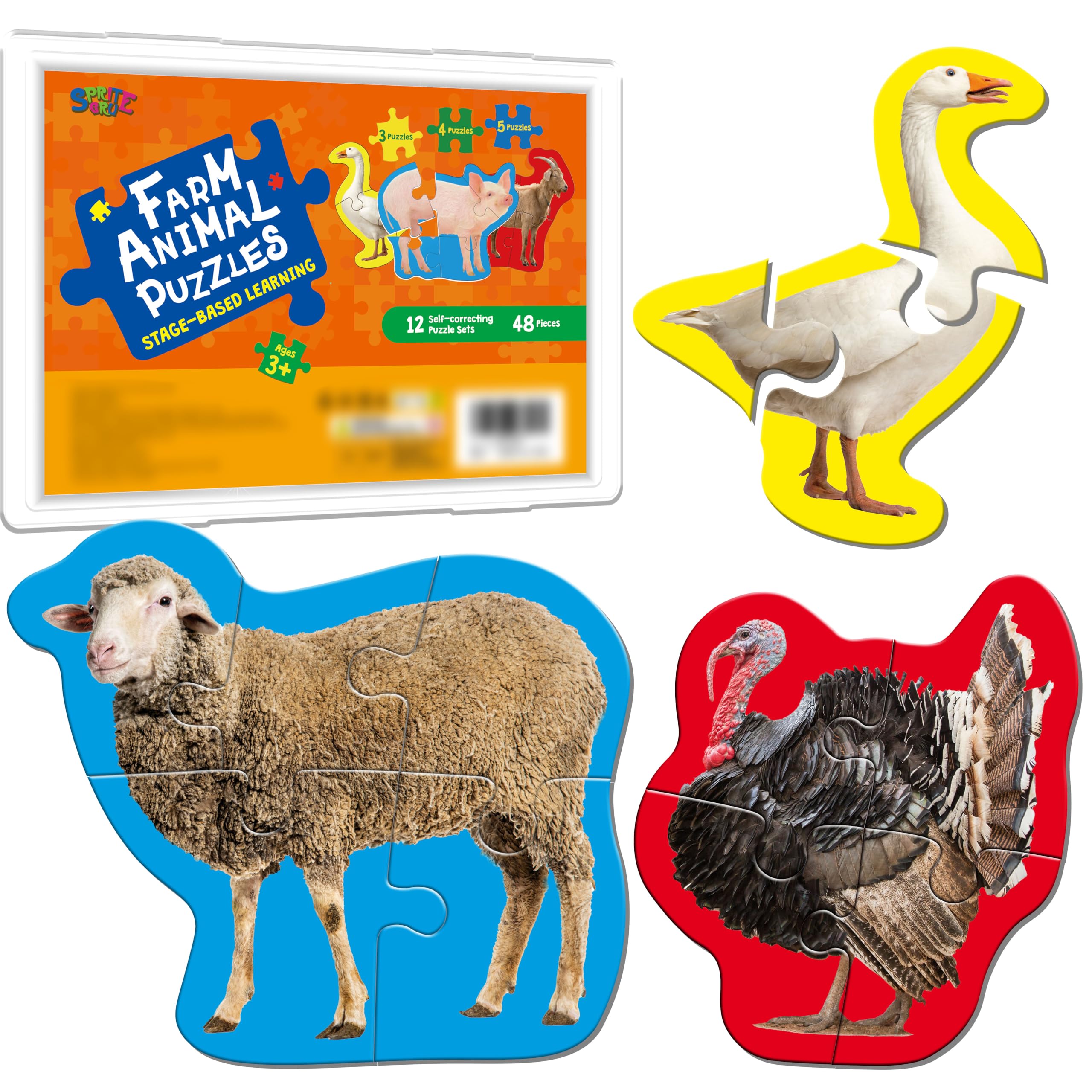 SpriteGru 12-pack animal puzzles in gift box, ideal for kids' activities