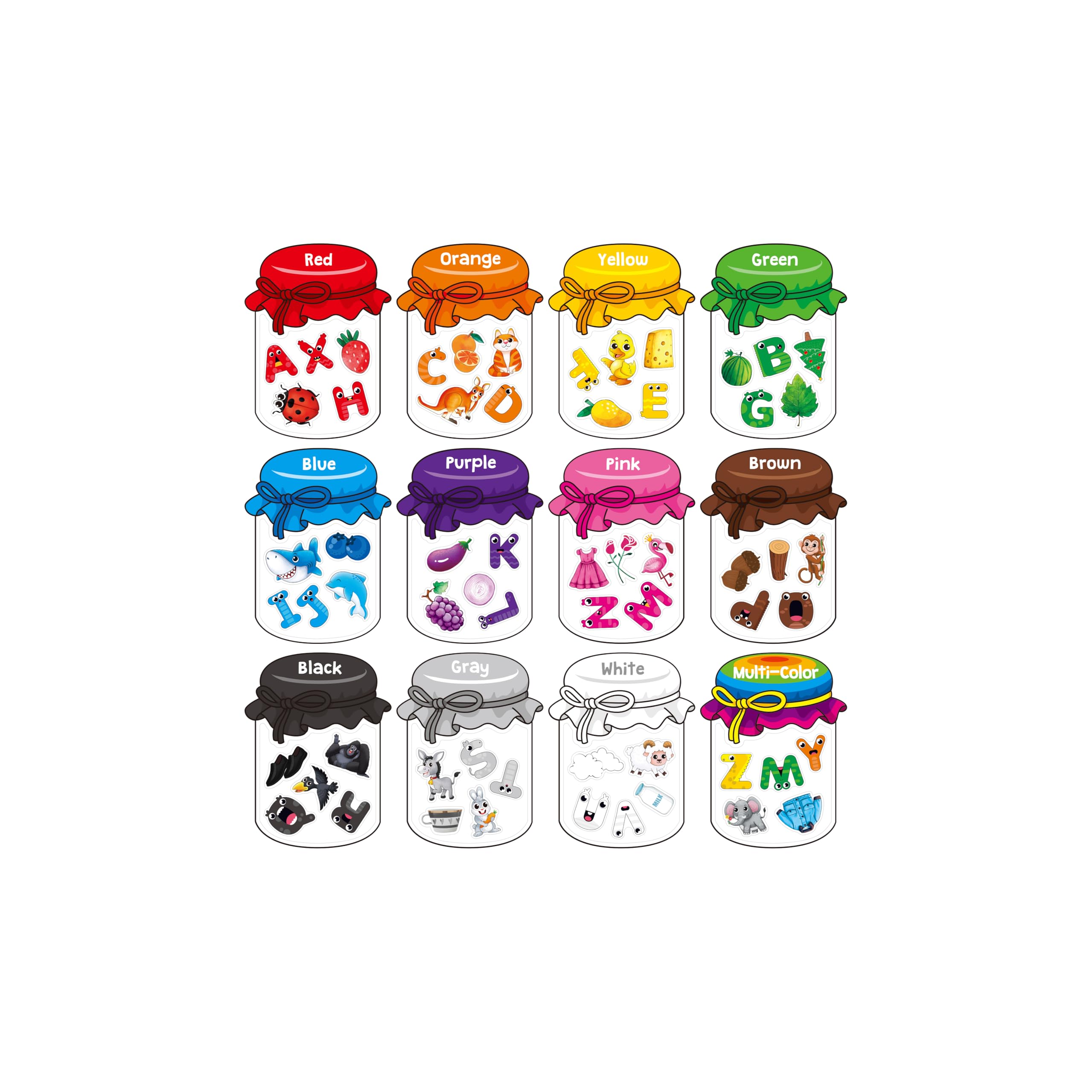SpriteGru 12-piece magnetic color sorting jars on fridge help with color and letter learning