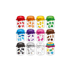 SpriteGru 12-piece magnetic color sorting jars on fridge help with color and letter learning