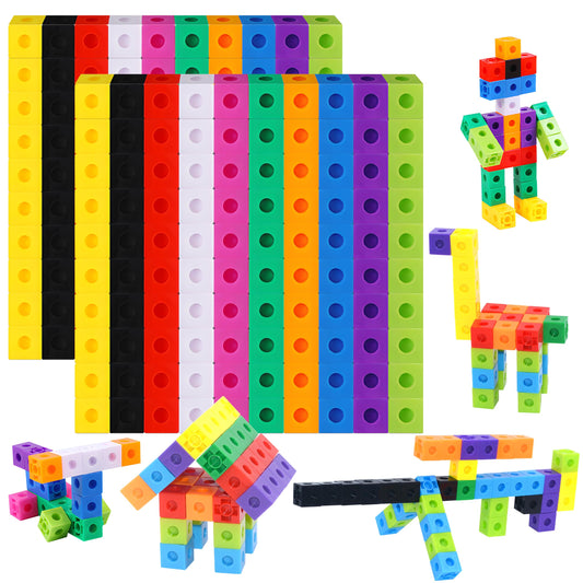 SpriteGru 200PCS Math Linking Cubes in a colorful pack for counting practice.