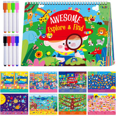 SpriteGru 30-dry-erase activities book cover with vibrant reusable pages for travel.