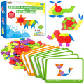 SpriteGru 300-piece wooden pattern blocks on table for open-ended play and creativity.