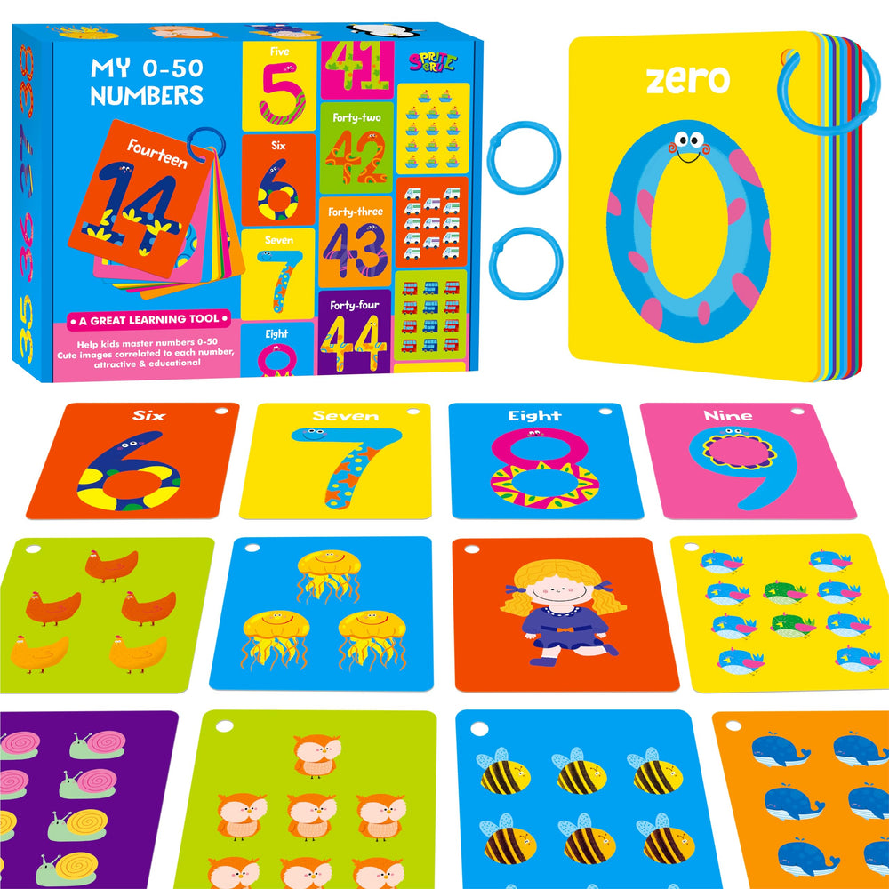 SpriteGru 51 flashcards number side for early counting practice with clear numerals.