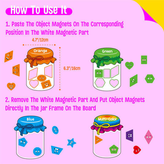 SpriteGru 60 vibrant magnets in colors and shapes for early recognition.