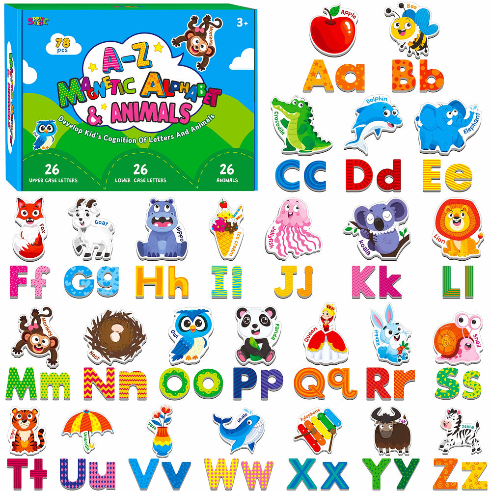 SpriteGru 78-magnetic-alphabet letters on fridge support early literacy with colorful characters.