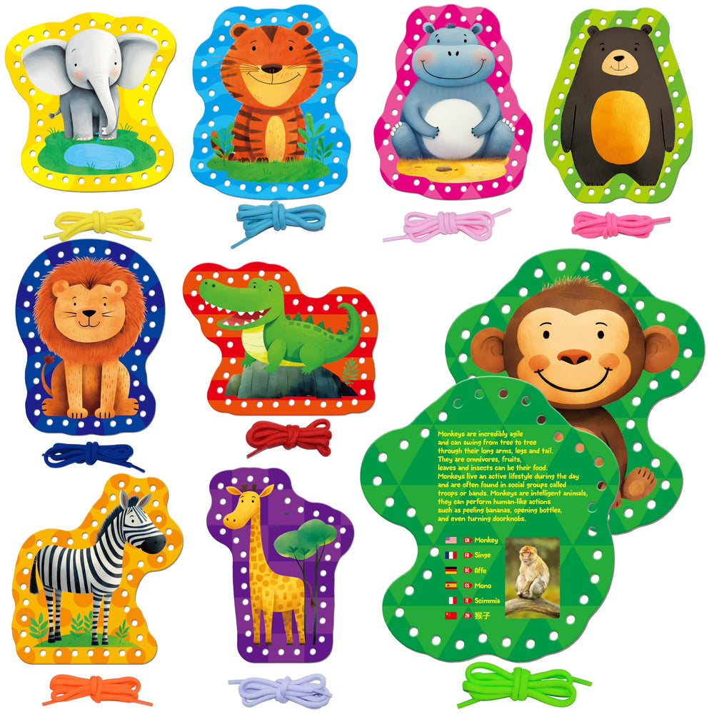 SpriteGru hippo front lacing card boosts fine motor skills and hand-eye coordination.