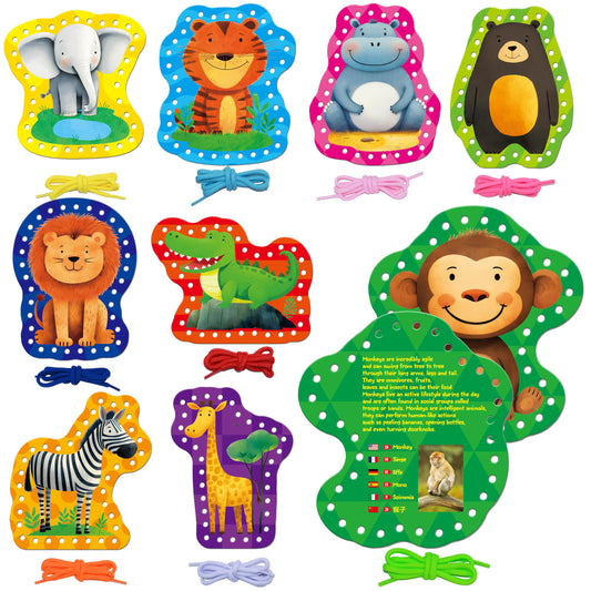 SpriteGru hippo front lacing card boosts fine motor skills and hand-eye coordination.