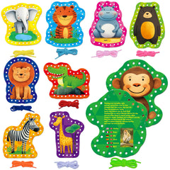 SpriteGru hippo front lacing card boosts fine motor skills and hand-eye coordination.
