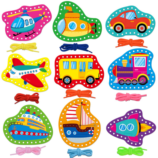 SpriteGru 9-pcs lacing cards submarine pattern enhances fine motor skills through playful threading