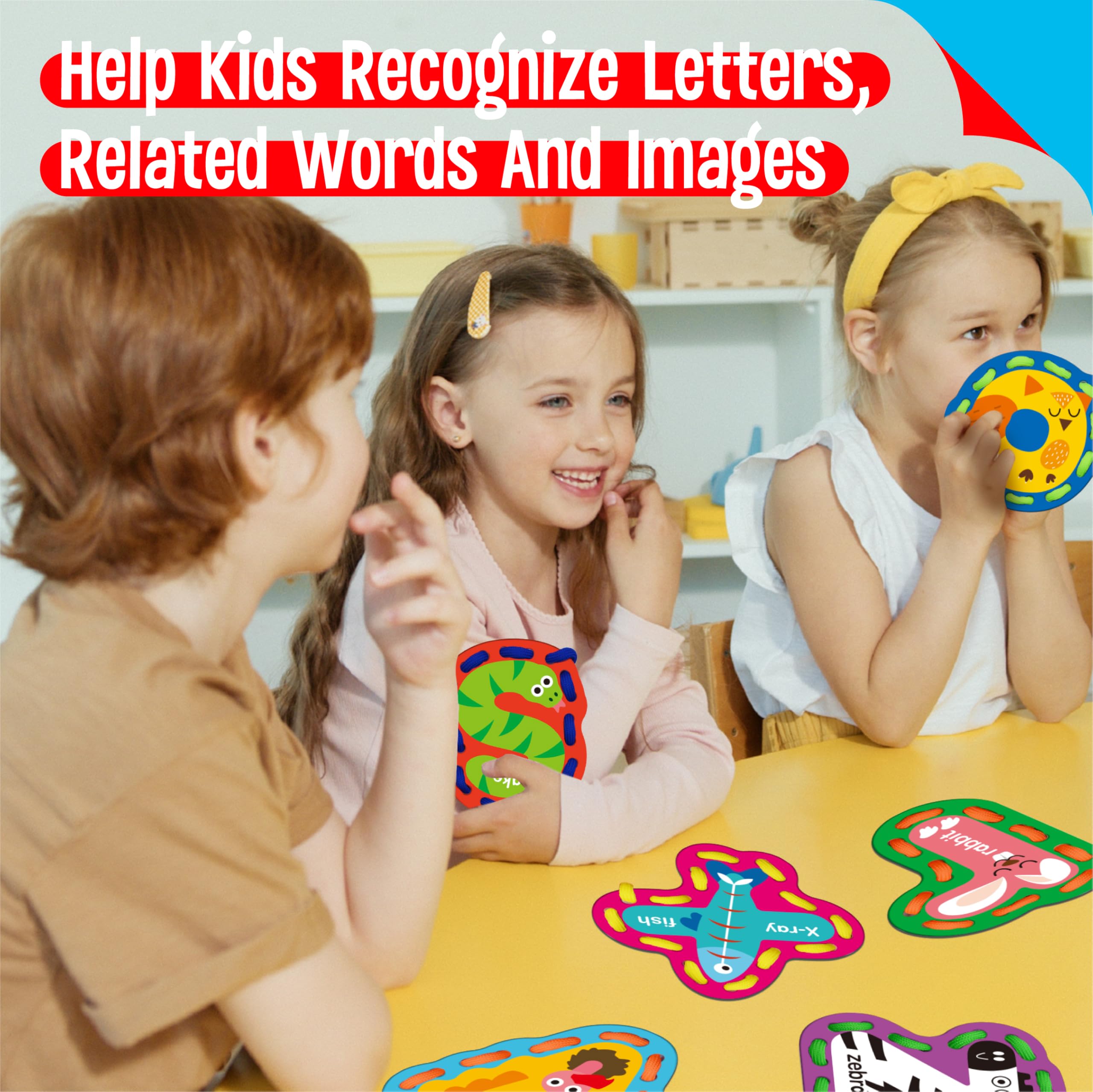 SpriteGru alphabet lacing cards durable cardstock withstands daily use.