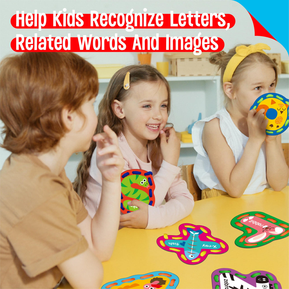 SpriteGru alphabet lacing cards durable cardstock withstands daily use.