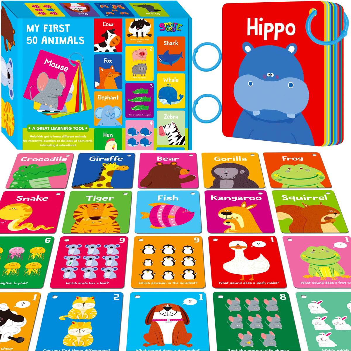 SpriteGru Animal Flashcards cover set for home learning and travel-friendly activities.