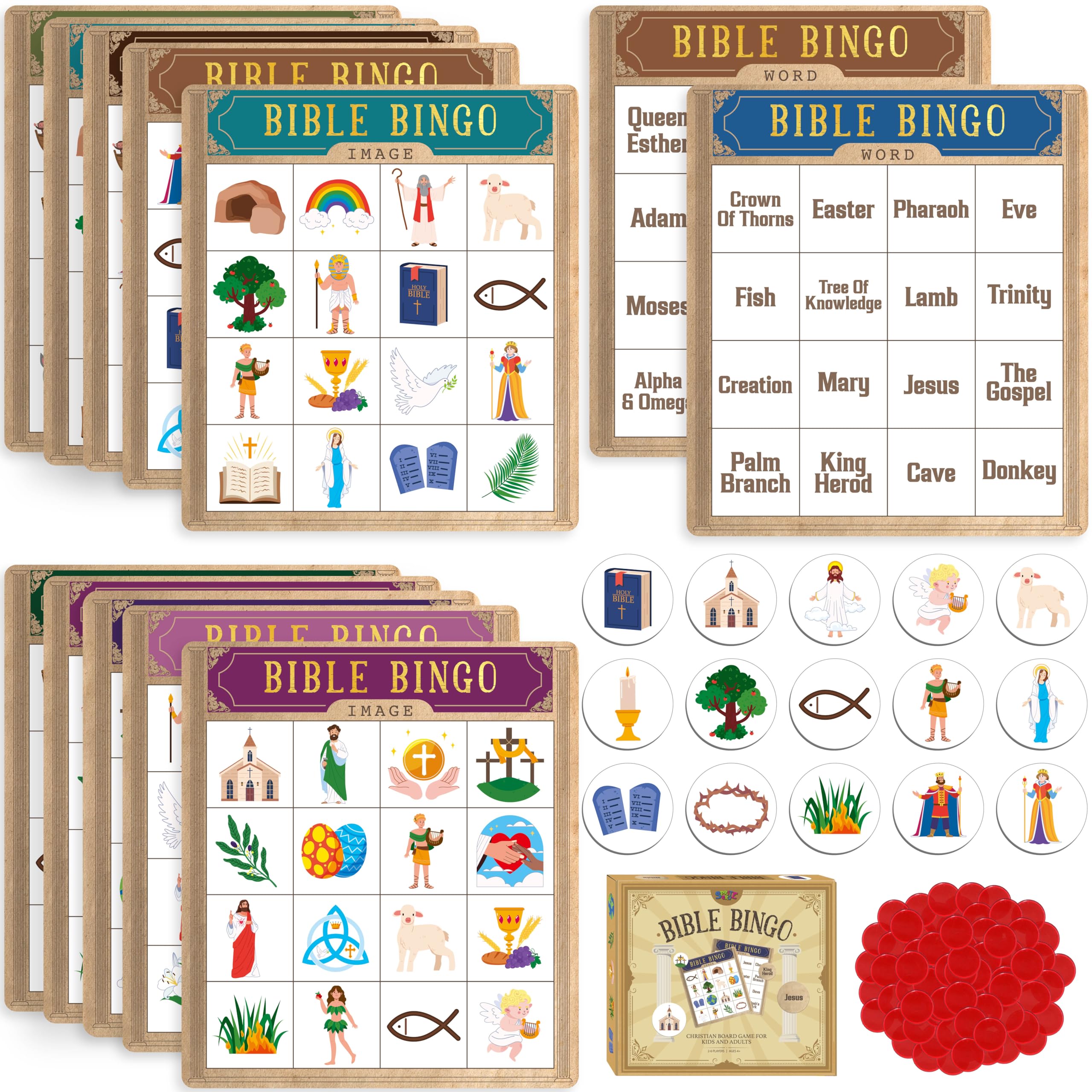 SpriteGru Bible Bingo board 6-3in ready for classroom and family learning.
