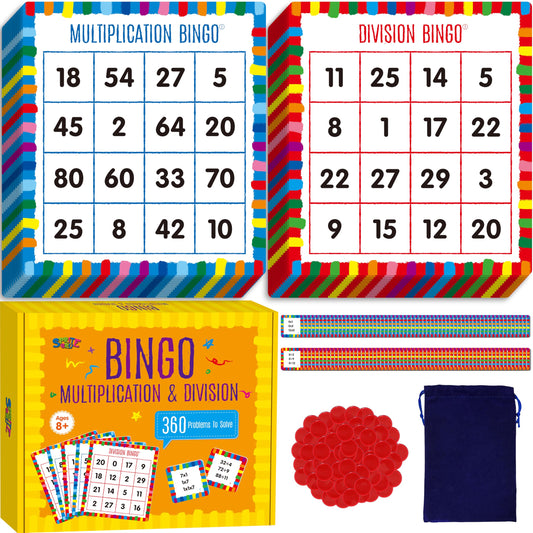SpriteGru multiplication bingo board in blue for quick math practice