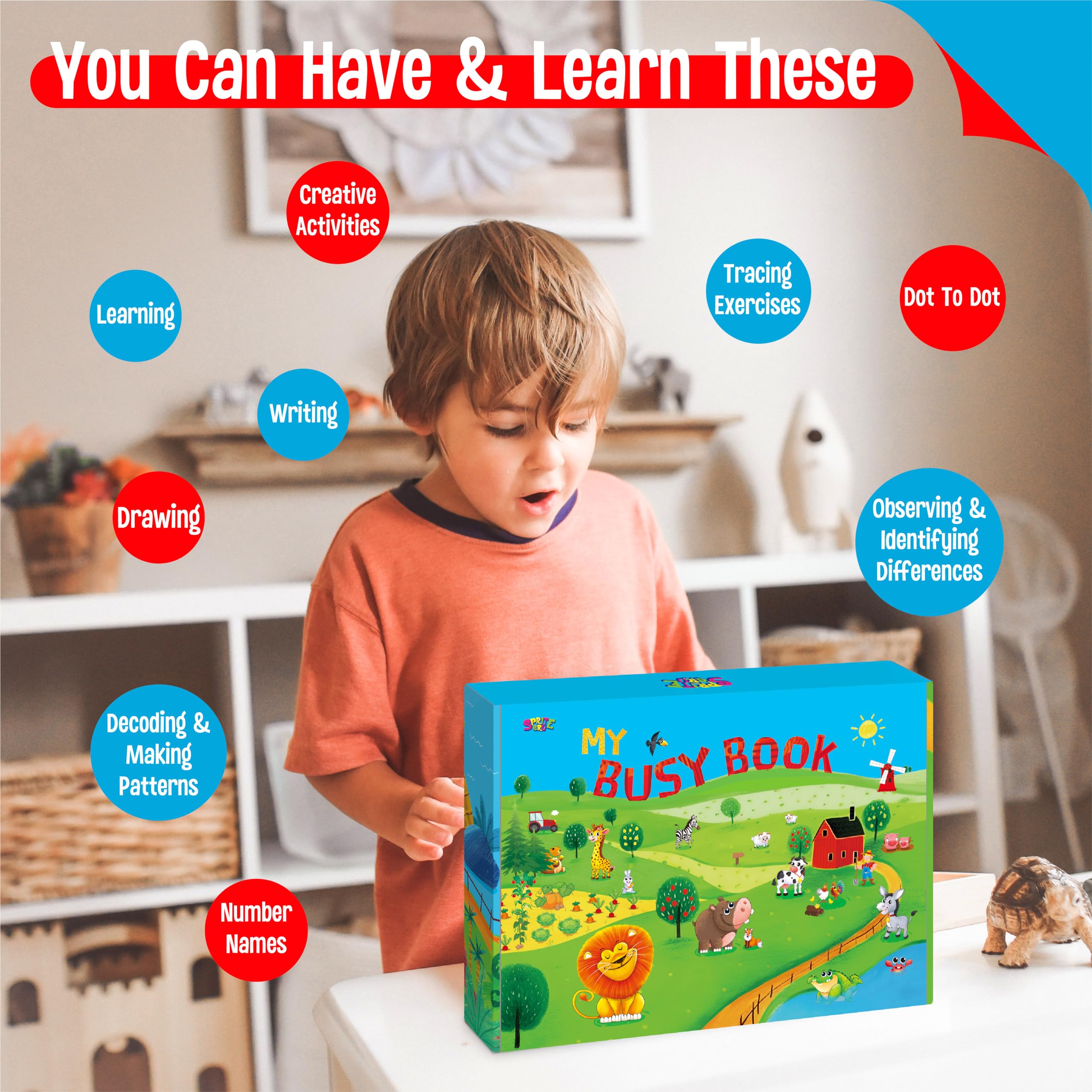 SpriteGru Busy Book durable waterproof pages endure active play