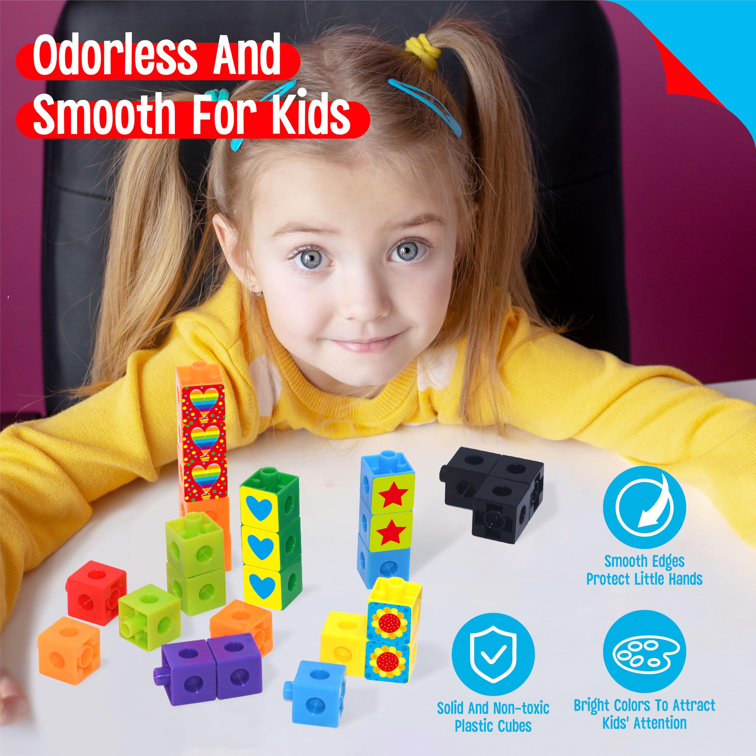 SpriteGru colored cubes help kids explore colors and quantities through linking play.