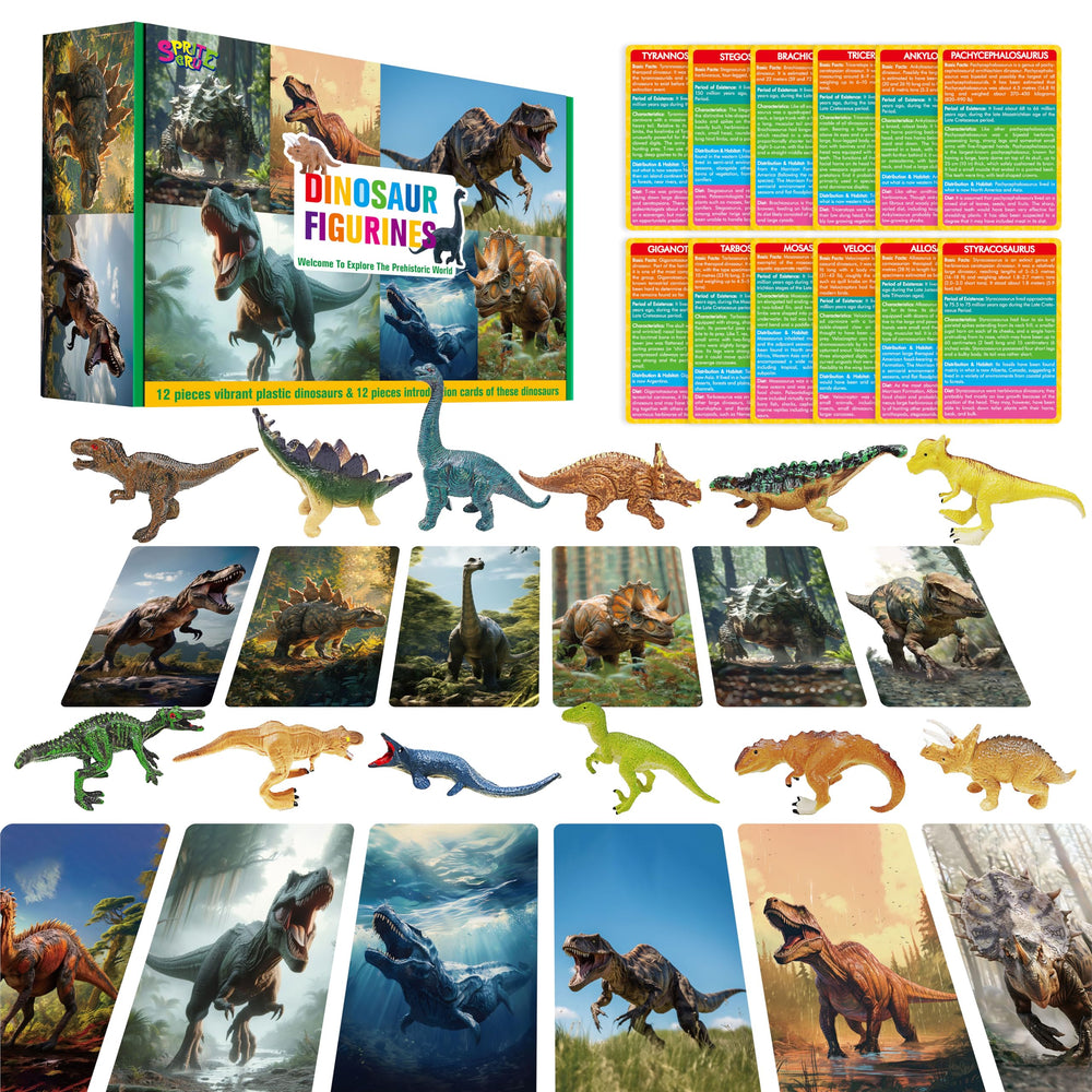 SpriteGru 12-piece dinosaur figurine set for hands-on imaginative play and early science exploration