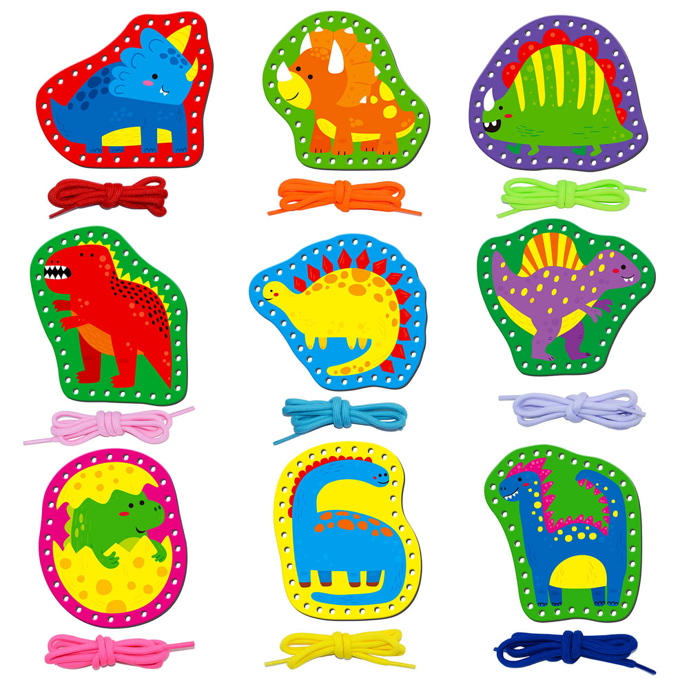 SpriteGru lacing card Stegosaurus boosts fine motor skills during play.