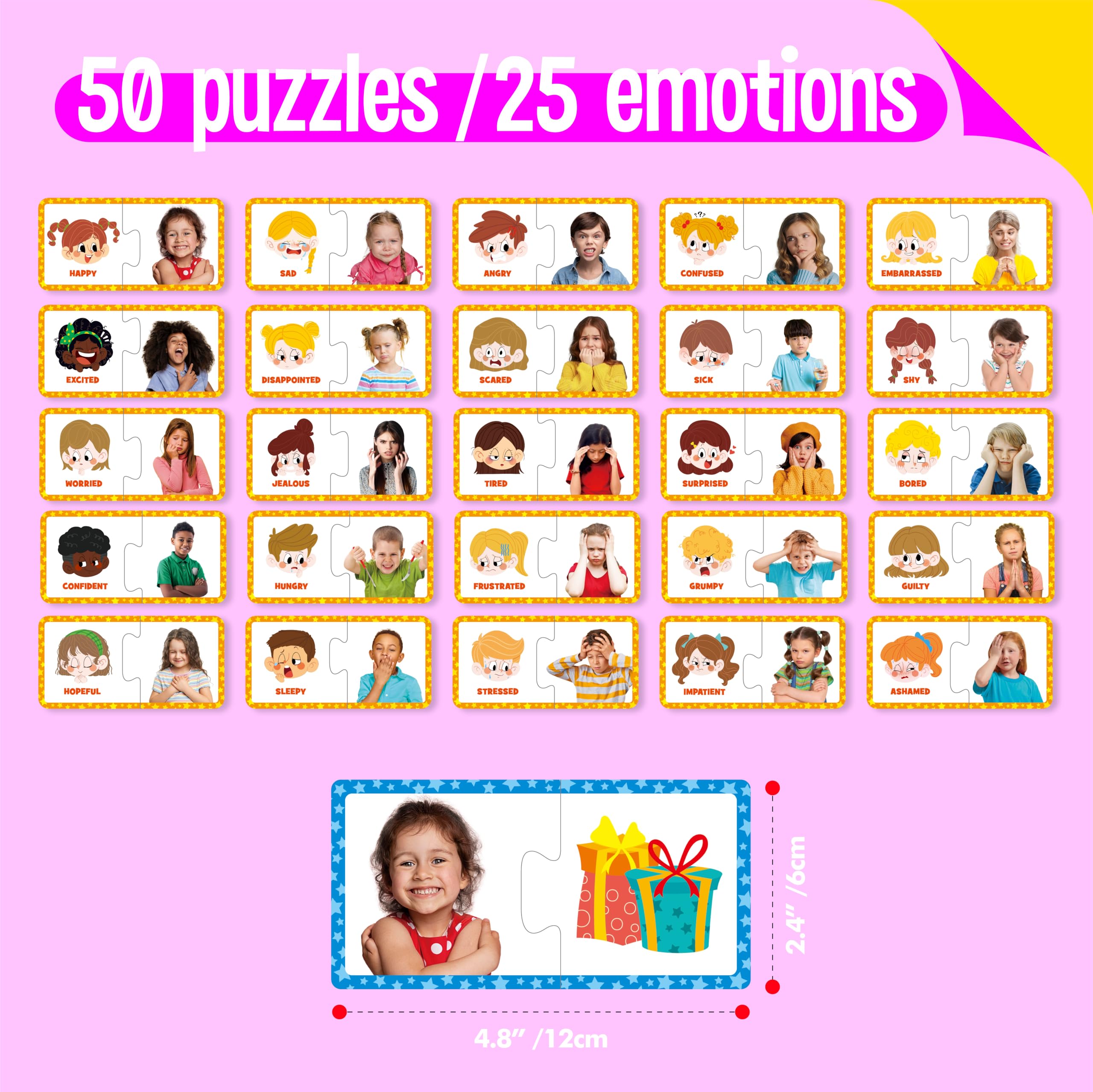 SpriteGru Feelings & Emotions Puzzle Cards 50 pieces layout supports emotion identification.