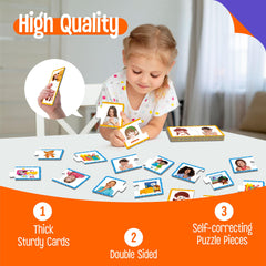 SpriteGru Feelings & Emotions Puzzle Cards face cartoon displays paired emotion cues for learning.