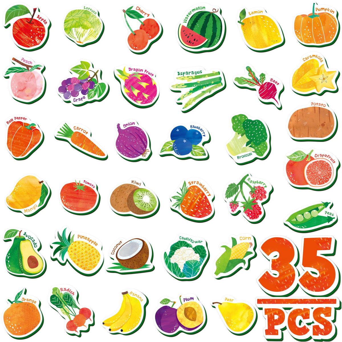 SpriteGru fruit magnets collection on fridge for color recognition and early vocabulary