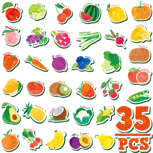 SpriteGru fruit magnets collection on fridge for color recognition and early vocabulary