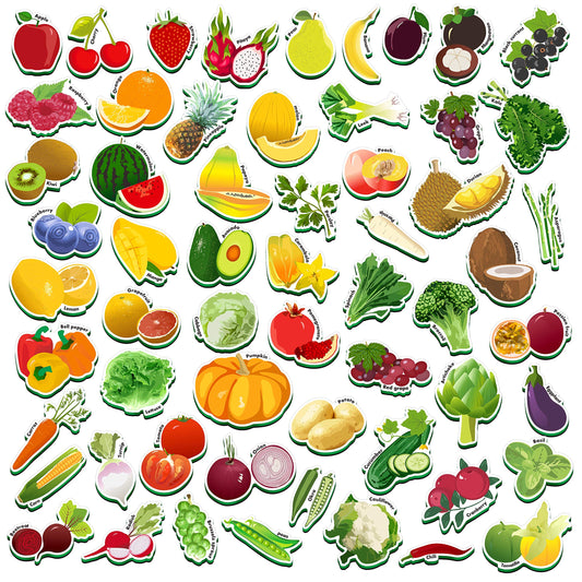 SpriteGru fruits and vegetables magnets for toddlers on fridge, engaging learning through play.